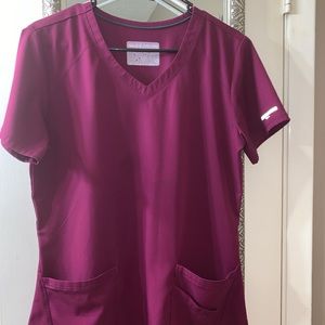 Wine colored sketchers scrub top